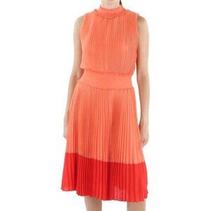 Women's Nanette Nanette Lepore Pleated Mock Neck Midi Shift Dress Size 14 Orange